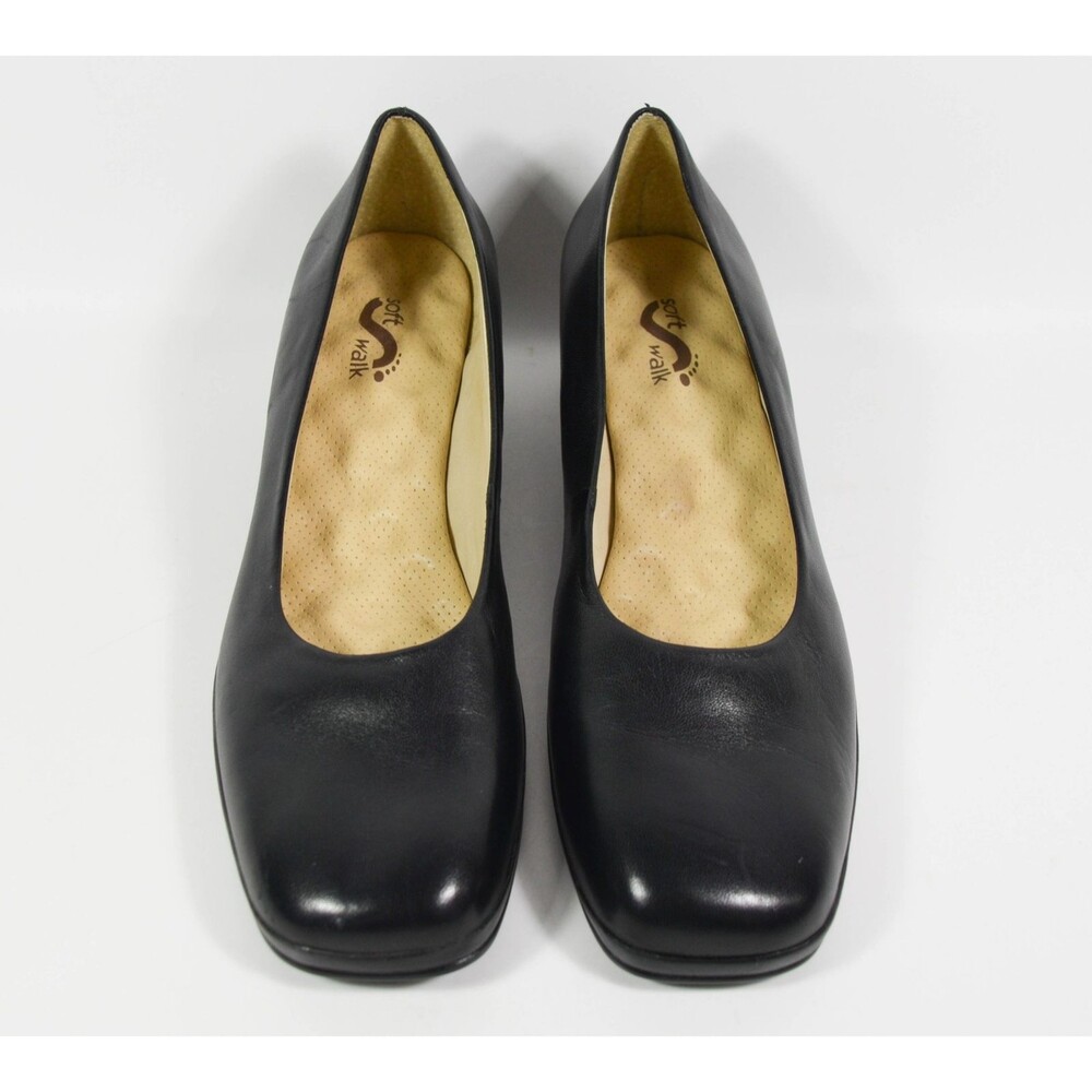 Softwalk Black Leather Low Block Heel Slip On Comfort Pumps Loafers Sz 10N - Picture 2 of 7